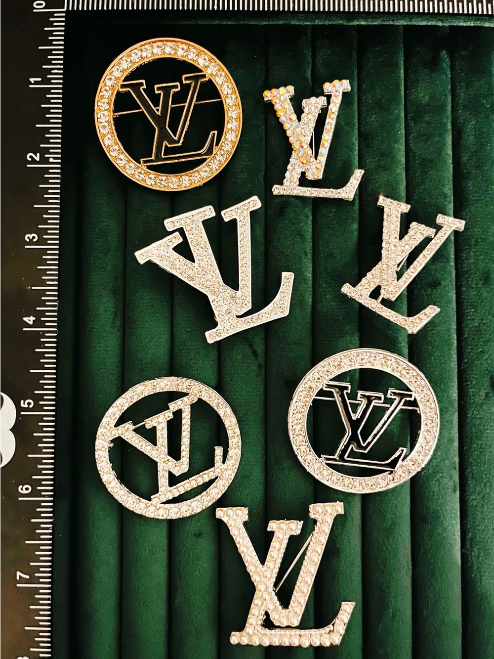 7Pcs Sparkling Crystal Initial Letter Brooch Pin Gold Silver Tone Rhinestone